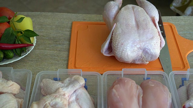 各种不同类型的鸡肉在冰箱或冰柜视频下载