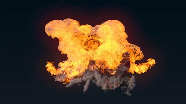 高度逼真的火焰爆炸与烟雾和阿尔法哑光组成。3 d渲染。4K，超高清分辨率。视频下载