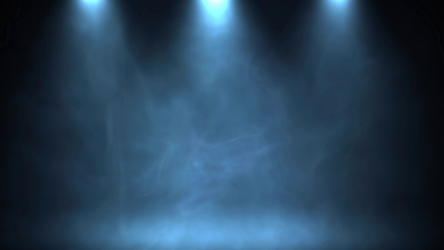 三个舞台灯光在演播室闪耀。无缝循环动画。视频素材