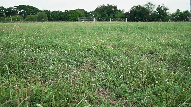 足球运动员在草地上踢足球。视频素材