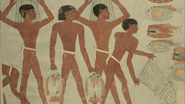 这是一幅描绘古埃及渔民的壁画视频下载