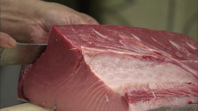 日本东京，用刀切金枪鱼肉视频下载
