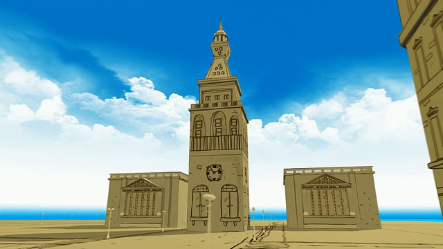 3D插图风格城市博物馆动画视频素材
