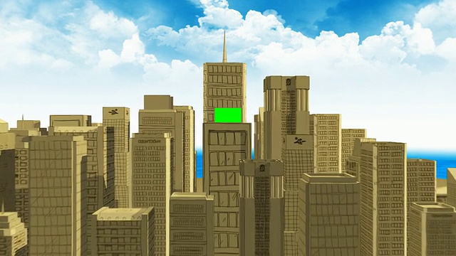 放大到广告牌- 3D城市动画+阿尔法视频素材