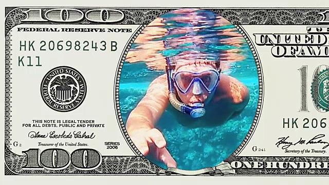 一个人在100美元的框架下潜到水下视频下载