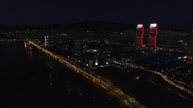 伊兹密尔夜景，交通航拍视频素材