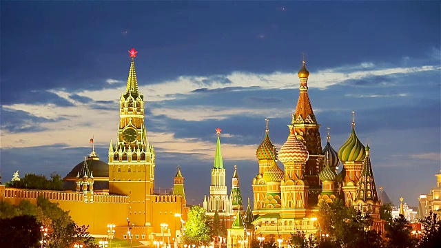 日落时分，从Zaryadye公园俯瞰莫斯科地标视频素材