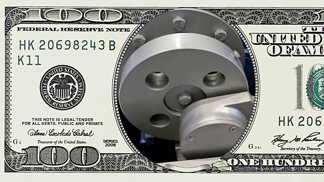 曲柄传动齿轮在框架100美元钞票视频下载