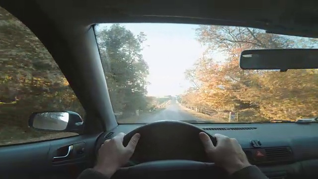 个人视角的司机，谁驾驶他的车向阳光视频素材