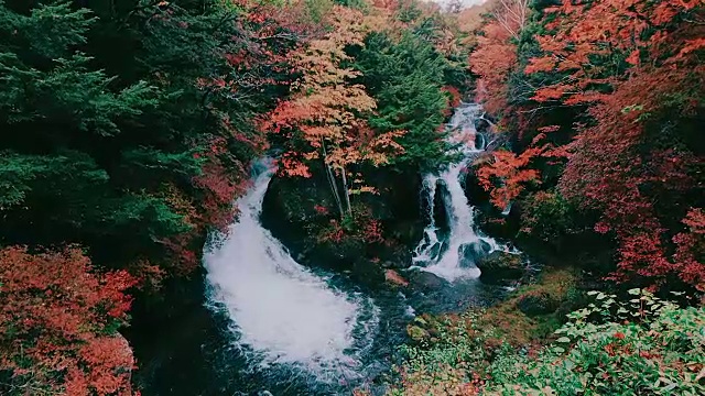 龙津瀑布秋日在日光，枥木，日本视频下载