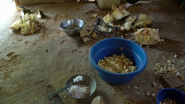 斯里兰卡地板上的新鲜椰子和食物残渣视频素材