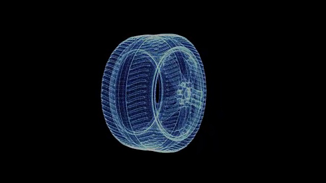 一个旋转的汽车车轮的全息图视频素材