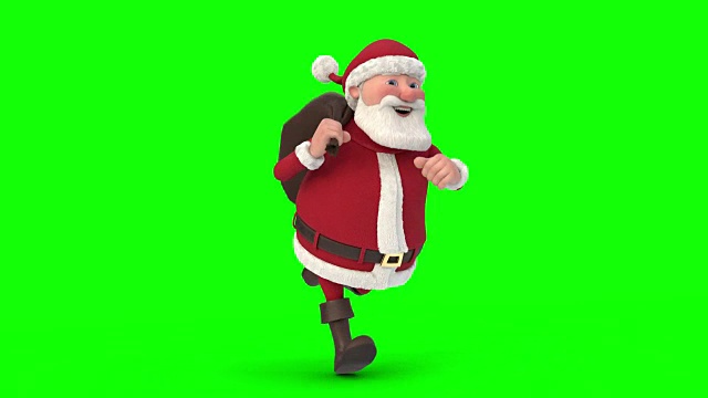圣诞老人在绿色背景下奔跑。无缝循环的3d动画视频素材