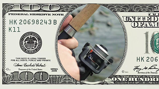渔轮特写在100美元的框架视频下载