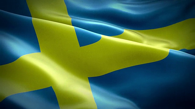 瑞典挥舞着国旗。瑞典国旗飘扬。标志瑞典无缝循环动画。瑞典标志高清分辨率背景。瑞典国旗特写1080p全高清视频演示视频下载