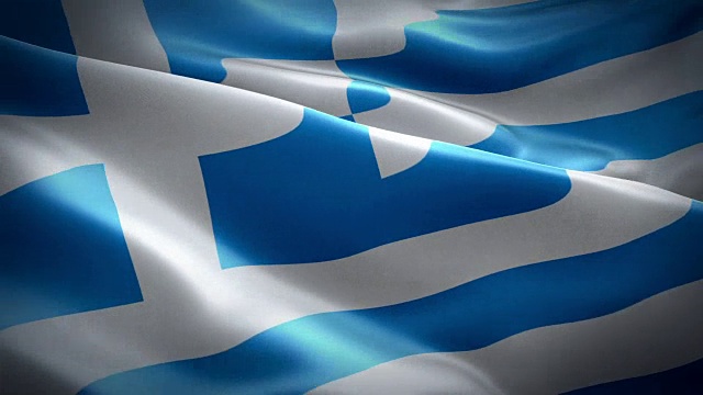希腊挥舞着国旗。3d希腊国旗飘扬。标志希腊无缝循环动画。希腊旗帜高清分辨率背景。希腊国旗特写1080p全高清视频演示视频素材
