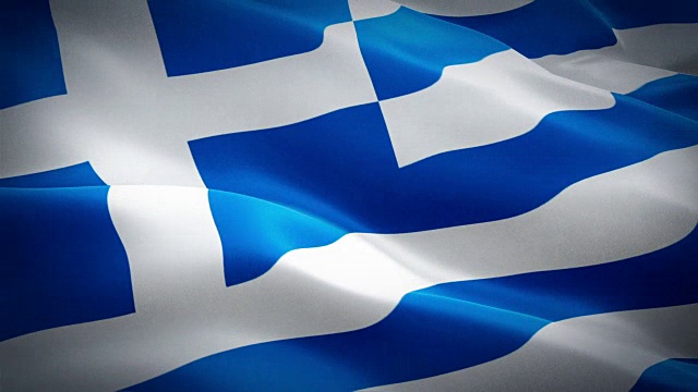 希腊旗波环在风中飘扬。现实的希腊国旗背景。希腊旗帜循环特写1080p全高清1920X1080镜头。希腊、欧盟、欧洲国家国旗/其他高清旗帜视频素材