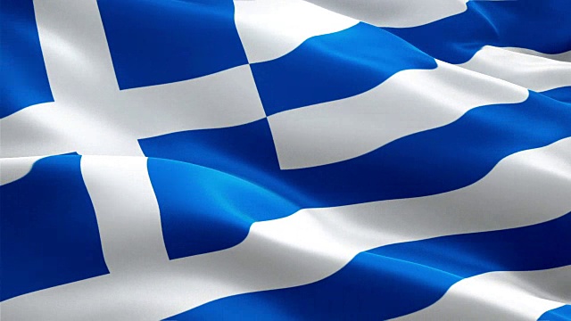 希腊国旗在风中飘扬视频片段全高清。现实的希腊国旗背景。希腊旗帜循环特写1080p全高清1920X1080镜头。希腊，欧盟，欧洲国家旗帜全高清视频素材