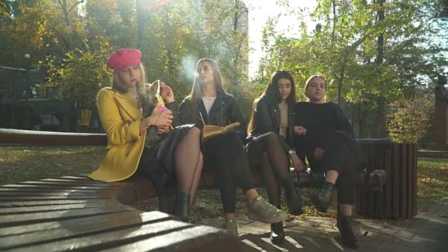 一群女孩花时间在公园里视频素材