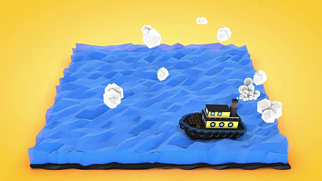 低聚蒸汽船动画，3D渲染视频素材