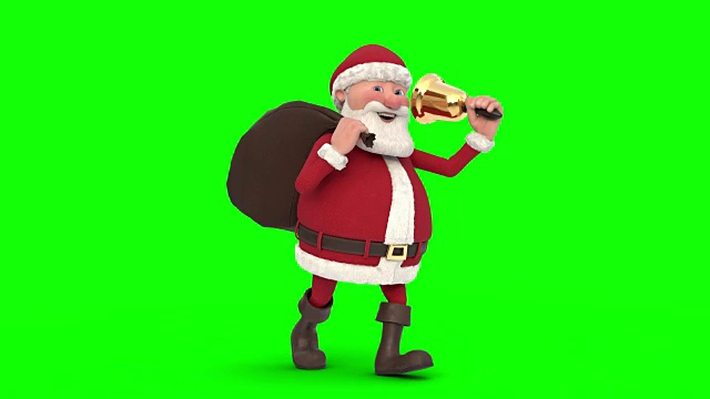 圣诞老人在绿色的背景下行走。无缝循环的3d动画视频素材