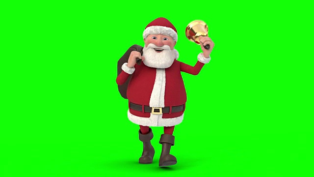 圣诞老人在绿色的背景下行走。无缝循环的3d动画。前视图视频素材