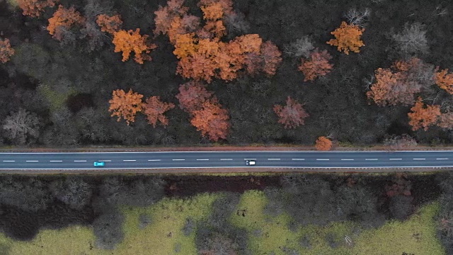 鸟瞰图与摄影车左侧的风景路线，在秋天，日光，日本。视频素材
