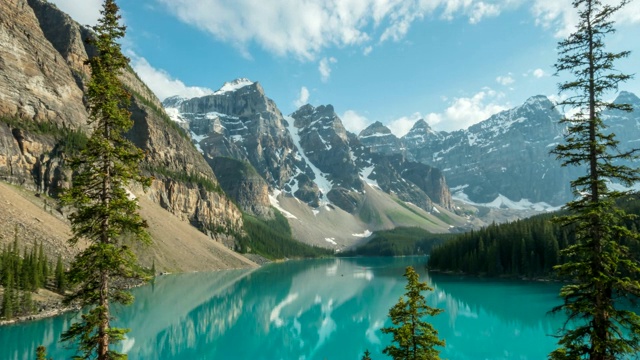 加拿大冰碛湖的放大时间流逝视频素材