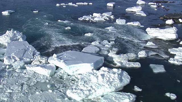 加拿大魁北克，航拍潮汐急流和海冰视频素材