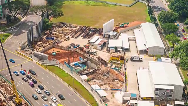 新加坡建筑工地活动鸟瞰图，时间流逝视频视频素材