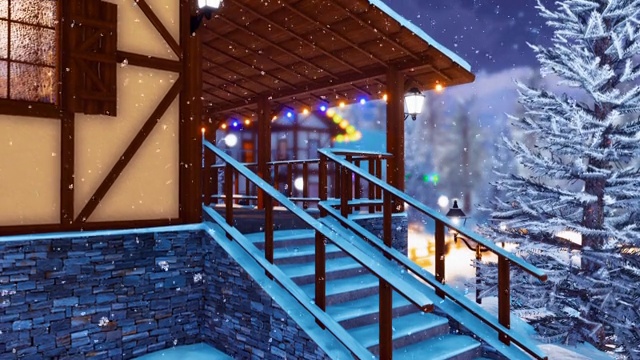 雪夜的半木制高山房屋特写视频素材