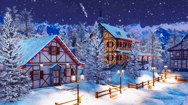 阿尔卑斯山乡雪夜3D动画视频素材