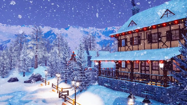 雪夜高山滑雪场在高山小村视频素材