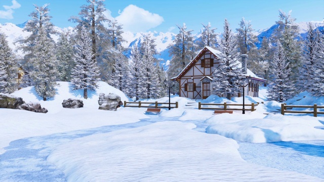 冰雪覆盖的高山小屋在寒冷的冬天视频下载