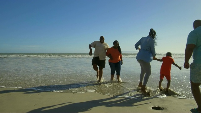 多代同堂的家庭在海滩度假视频素材