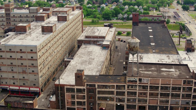 废弃的底特律工厂天线视频素材