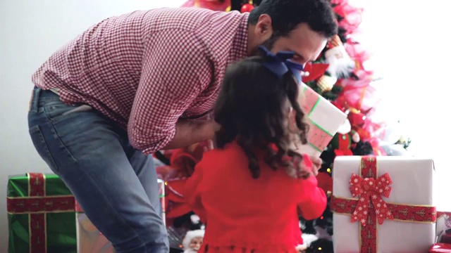 爸爸和女儿，在圣诞树上视频素材