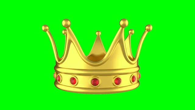 循环动画旋转的金色皇冠在绿色的背景。视频下载