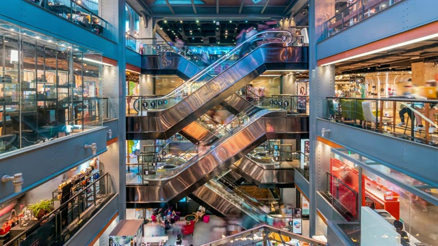 购物中心自动扶梯的时间流逝，4KDCI视频下载