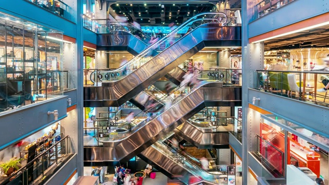 购物中心自动扶梯的时间流逝，放大视频下载