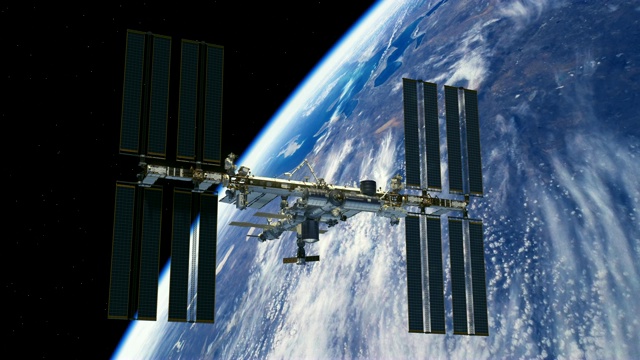 4 k。国际空间站旋转其太阳能电池板。视频下载