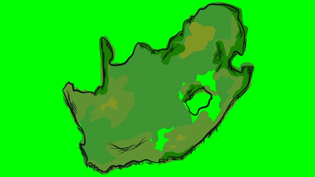 南非在绿色屏幕隔离的白板上绘制彩色地图视频下载