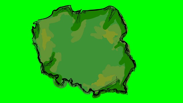 波兰在绿色屏幕隔离的白板上绘制彩色地图视频素材