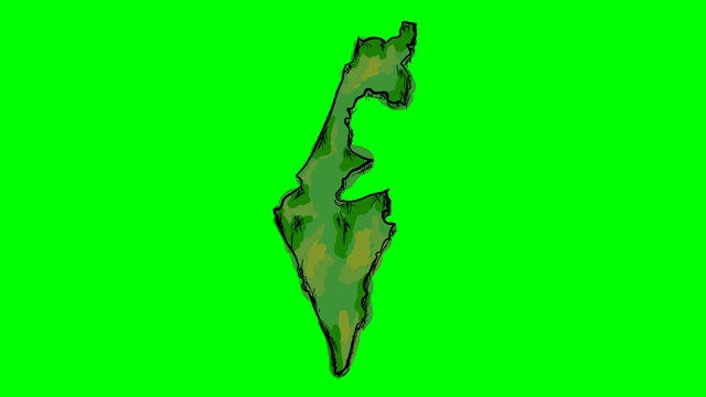 以色列在绿色屏幕隔离白板上绘制彩色地图视频素材