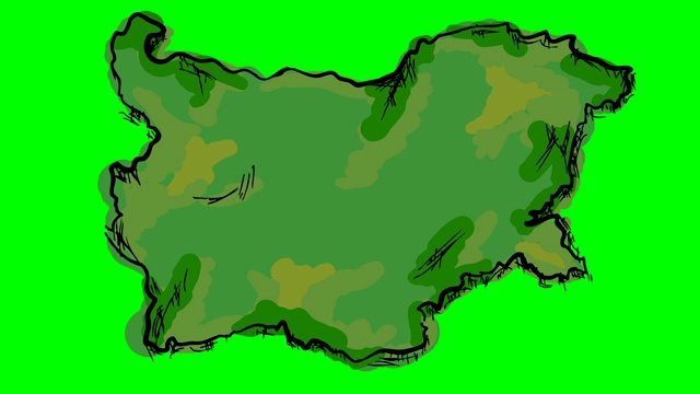 保加利亚在绿色屏幕隔离的白板上绘制彩色地图视频下载