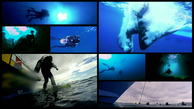 水肺潜水概念多屏幕视频视频素材