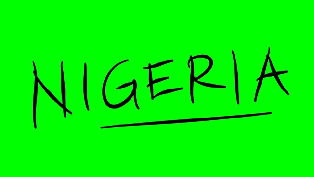 尼日利亚绘制大纲文字在绿色屏幕隔离白板视频素材