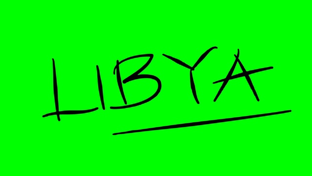 利比亚绘制大纲文字在绿色屏幕隔离白板视频素材