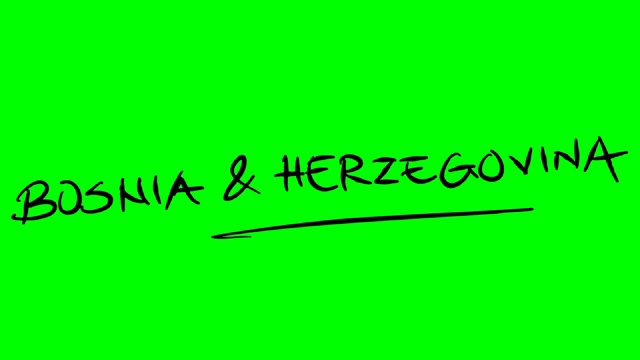 波斯尼亚和黑塞哥尼亚在绿色屏幕隔离的白板上绘制轮廓文字视频素材