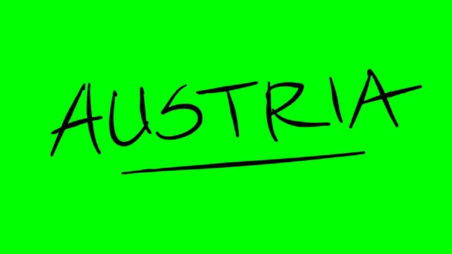奥地利在绿色屏幕隔离白板上绘制轮廓文字视频素材